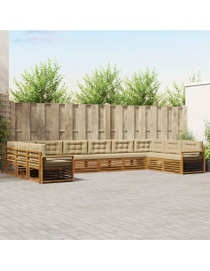 Set divani 10 pcs Naturale e Beige Legno di Acacia Massello