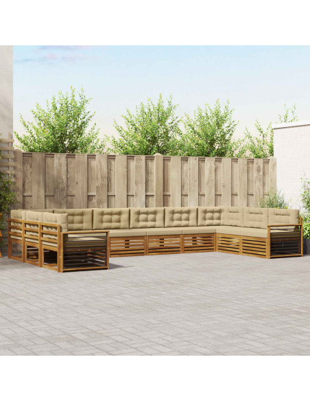 Set divani 10 pcs Naturale e Beige Legno di Acacia Massello