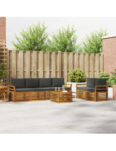 Set divani 7 pcs Naturale e Antracite Legno di Acacia Massello
