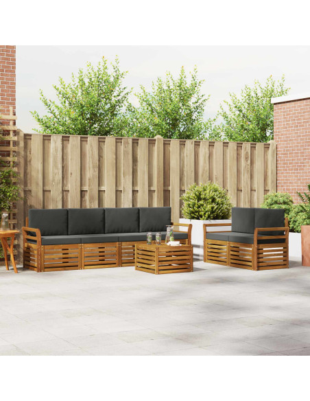 Set divani 7 pcs Naturale e Antracite Legno di Acacia Massello