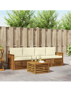 Set divani 5 pcs Naturale e Crema Legno di Acacia Massello