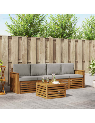 Set divani con cuscino 5 pcs Grigio Naturale e Chiaro