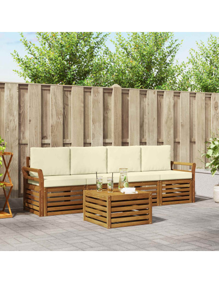 Set divani 5 pcs Naturale e Crema Legno di Acacia Massello
