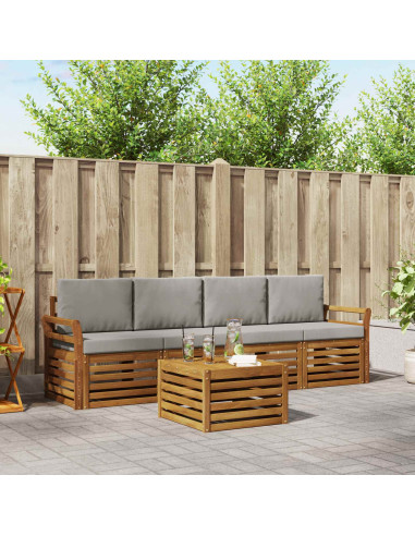 Set divani con cuscino 5 pcs Grigio Naturale e Chiaro