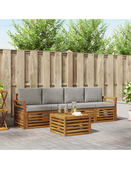 Set divani con cuscino 5 pcs Grigio Naturale e Chiaro