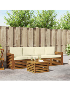 Set divani 5 pcs Naturale e Crema Legno di Acacia Massello