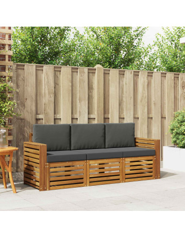 Set divani 3 pcs Naturale e Antracite Legno di Acacia Massello