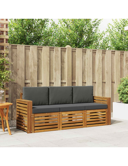 Set divani 3 pcs Naturale e Antracite Legno di Acacia Massello