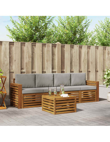 Set divani con cuscino 5 pcs Grigio Naturale e Chiaro