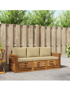 Set divani 3 pcs Naturale e Beige Legno di Acacia Massello