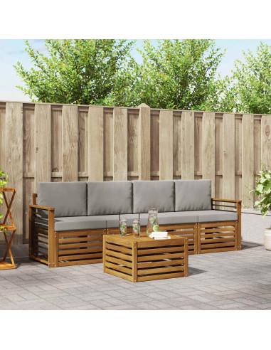 Set divani con cuscino 5 pcs Grigio Naturale e Chiaro