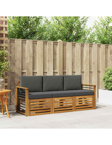 Set divani 3 pcs Naturale e Antracite Legno di Acacia Massello