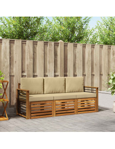 Set divani 3 pcs Naturale e Beige Legno di Acacia Massello