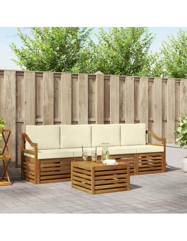 Set divani 5 pcs Naturale e Crema Legno di Acacia Massello