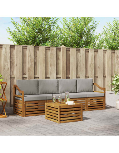 Set divani con cuscino 5 pcs Grigio Naturale e Chiaro