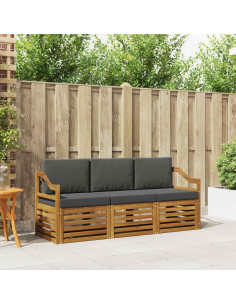 Set divani 3 pcs Naturale e Antracite Legno di Acacia Massello