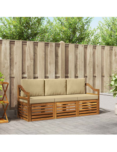 Set divani 3 pcs Naturale e Beige Legno di Acacia Massello