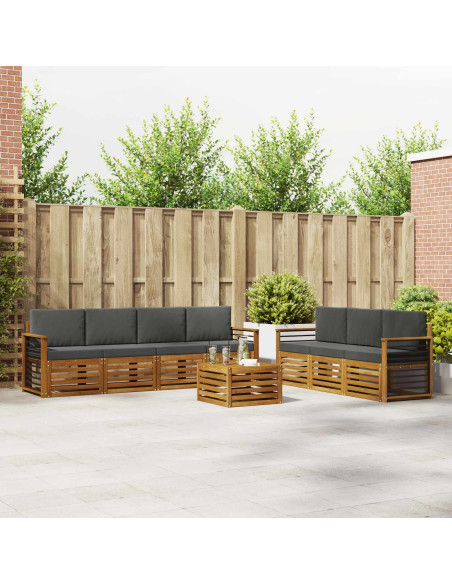 Set divani 8 pcs Naturale e Antracite Legno di Acacia Massello