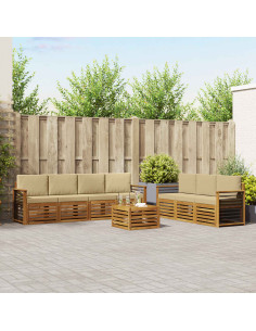 Set divani 8 pcs Naturale e Beige Legno di Acacia Massello