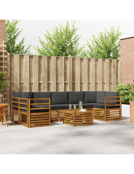 Set divani 8 pcs Naturale e Antracite Legno di Acacia Massello