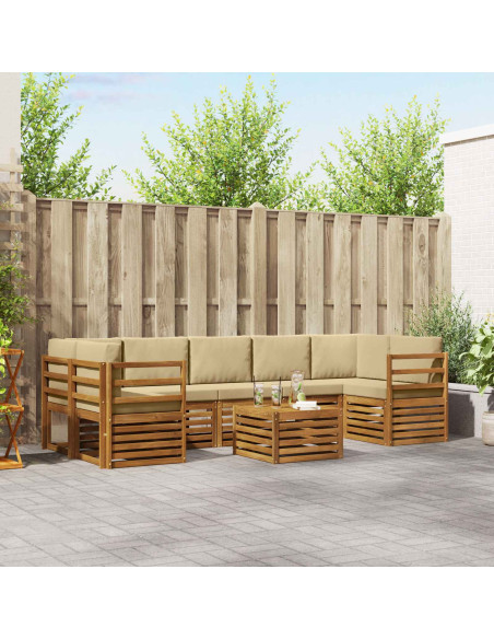 Set divani 8 pcs Naturale e Beige Legno di Acacia Massello