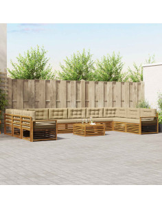 Set divani 11 pcs Naturale e Beige Legno di Acacia Massello