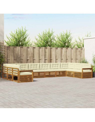 Set divani 10 pcs Naturale e Crema Legno di Acacia Massello