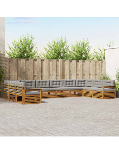 Set divani con cuscino 10 pcs Grigio Naturale e Chiaro