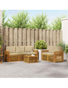 Set divani 6 pcs Naturale e Beige Legno di Acacia Massello