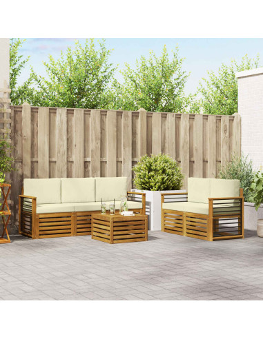 Set divani 6 pcs Naturale e Crema Legno di Acacia Massello