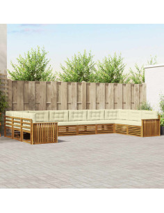 Set divani 10 pcs Naturale e Crema Legno di Acacia Massello