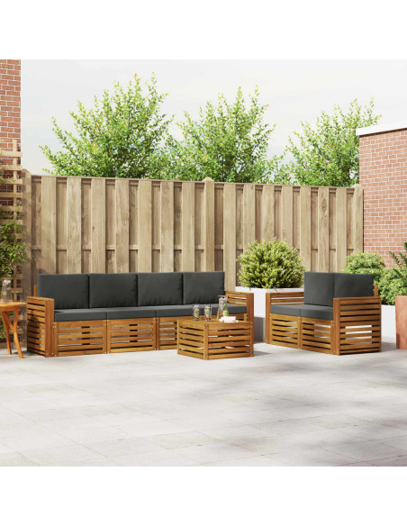 Set divani 7 pcs Naturale e Antracite Legno di Acacia Massello