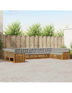 Set divani con cuscino 10 pcs Grigio Naturale e Chiaro
