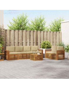 Set divani 7 pcs Naturale e Beige Legno di Acacia Massello