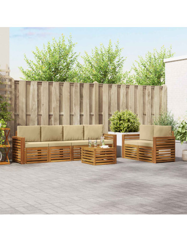 Set divani 7 pcs Naturale e Beige Legno di Acacia Massello