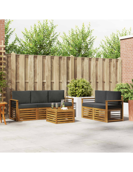 Set divani 6 pcs Naturale e Antracite Legno di Acacia Massello