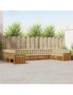 Set divani 10 pcs Naturale e Beige Legno di Acacia Massello