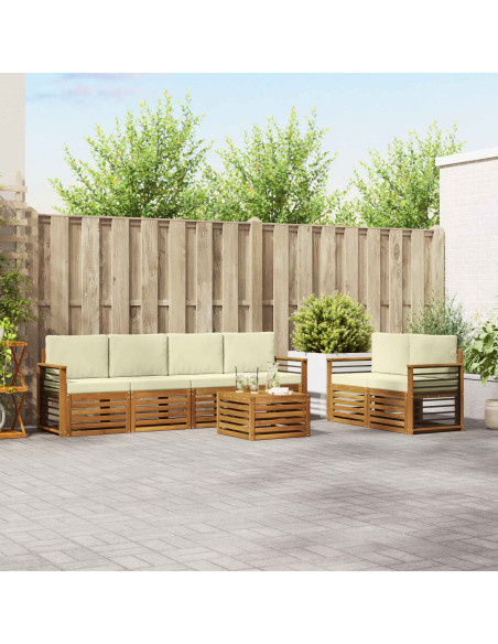 Set divani 7 pcs Naturale e Crema Legno di Acacia Massello