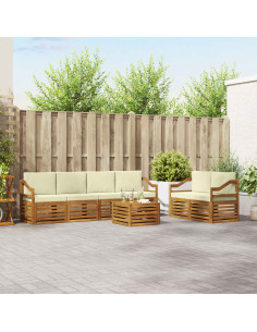 Set divani 7 pcs Naturale e Crema Legno di Acacia Massello