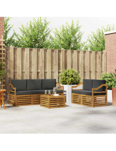 Set divani 6 pcs Naturale e Antracite Legno di Acacia Massello