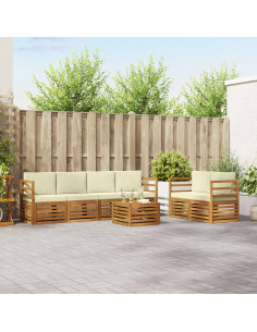 Set divani 7 pcs Naturale e Crema Legno di Acacia Massello