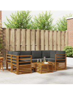 Set divani 7 pcs Naturale e Antracite Legno di Acacia Massello