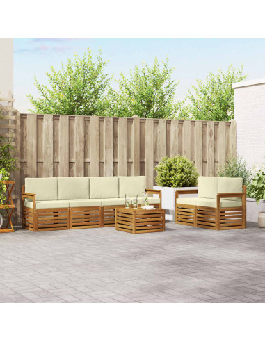 Set divani 7 pcs Naturale e Crema Legno di Acacia Massello