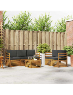 Set divani 6 pcs Naturale e Antracite Legno di Acacia Massello