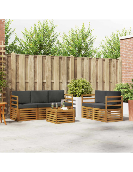 Set divani 6 pcs Naturale e Antracite Legno di Acacia Massello