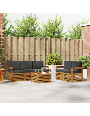 Set divani 6 pcs Naturale e Antracite Legno di Acacia Massello