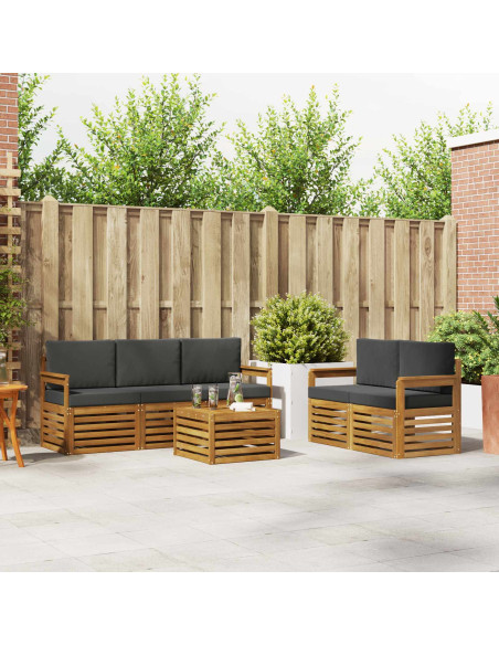 Set divani 6 pcs Naturale e Antracite Legno di Acacia Massello