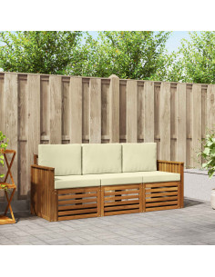 Set divani 3 pcs Naturale e Crema Legno di Acacia Massello