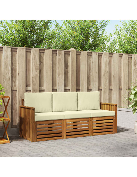 Set divani 3 pcs Naturale e Crema Legno di Acacia Massello