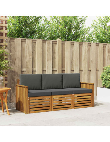 Set divani 3 pcs Naturale e Antracite Legno di Acacia Massello
